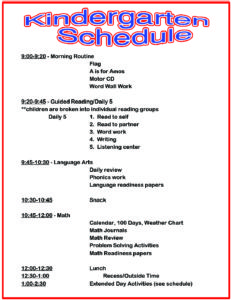 Kindergarten Schedule - Bobbie Noonan's Child Care